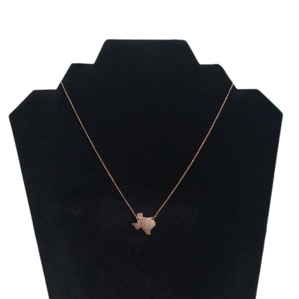 Rose Gold Copper Toned Lightweight Metal State of Texas Shaped Pendant Necklace